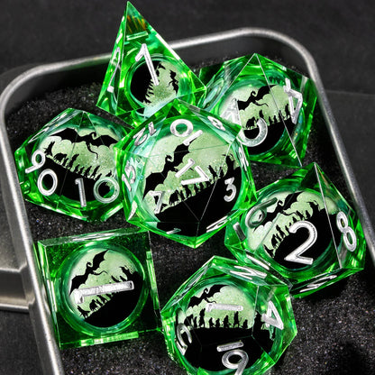 Moonveil Liquid Core Dice — 7-Piece Gothic RPG Set