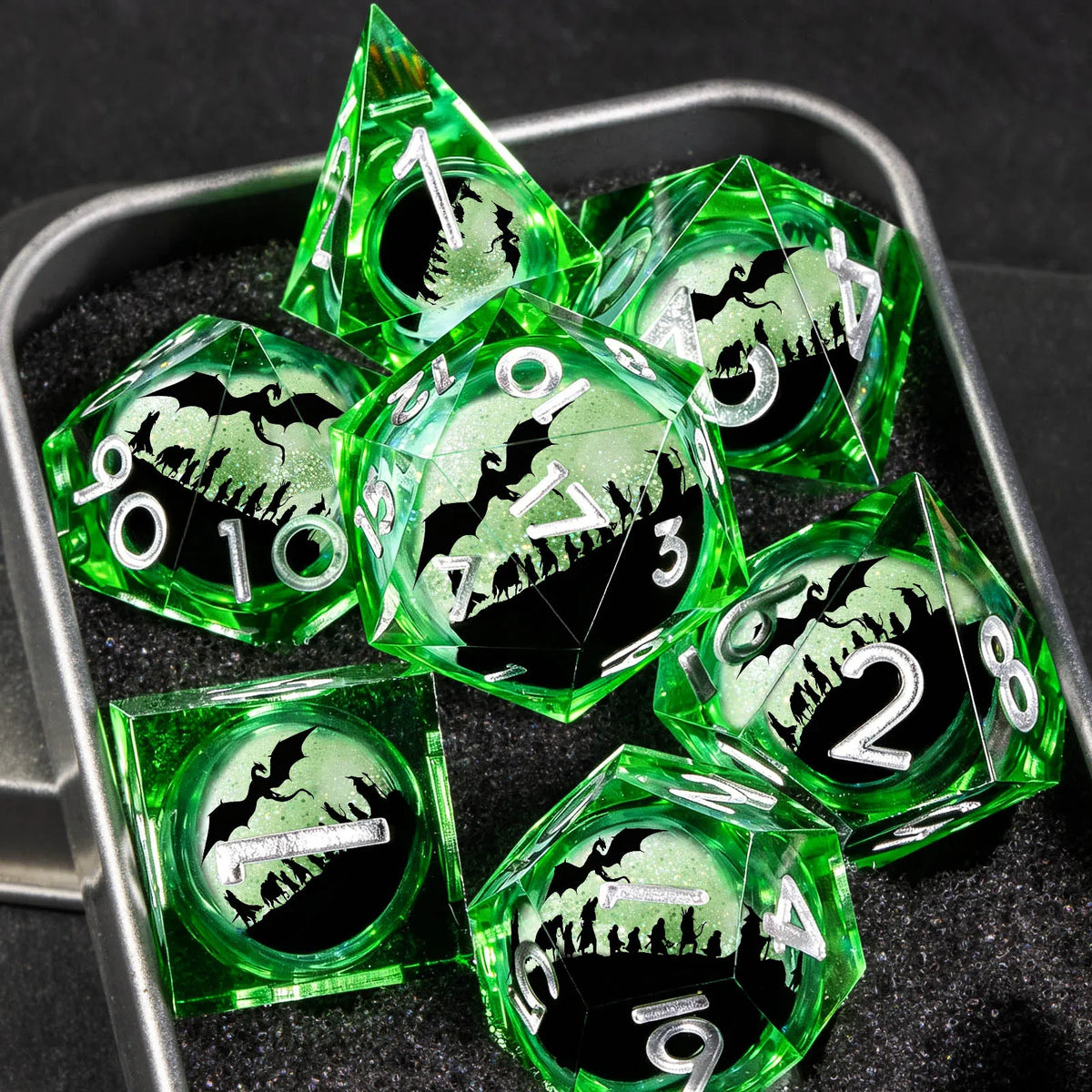 Moonveil Liquid Core Dice — 7-Piece Gothic RPG Set