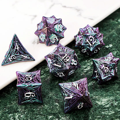 Elderwood Metal Dice — Sculpted Root RPG Sets