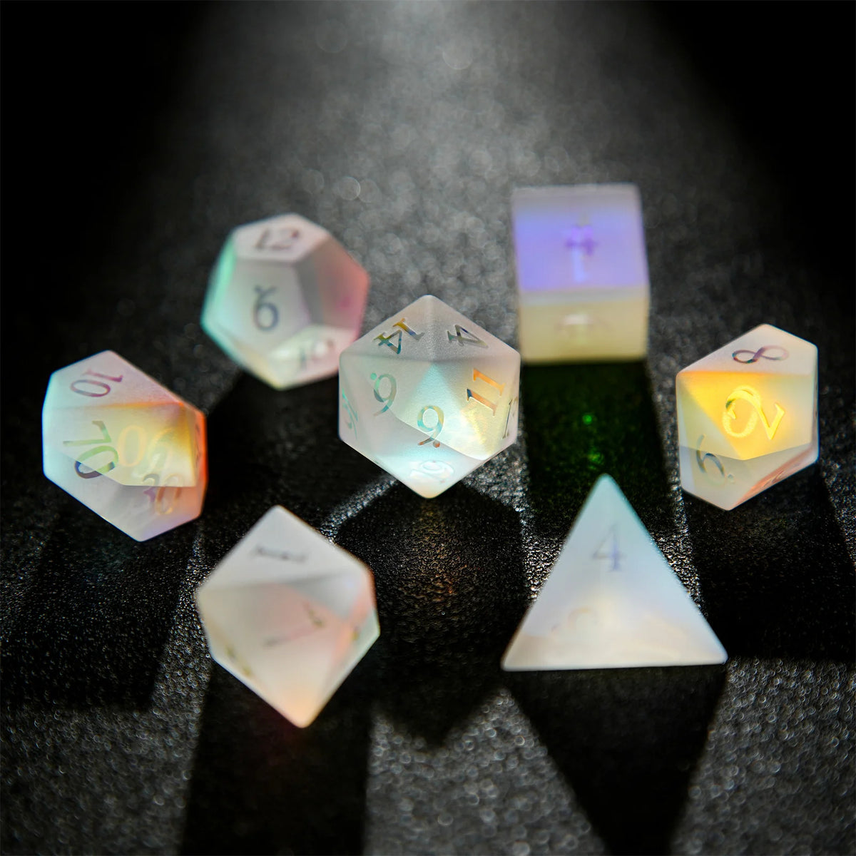Aurora Frost Iridescent RPG Dice — Complete 7-Piece Set