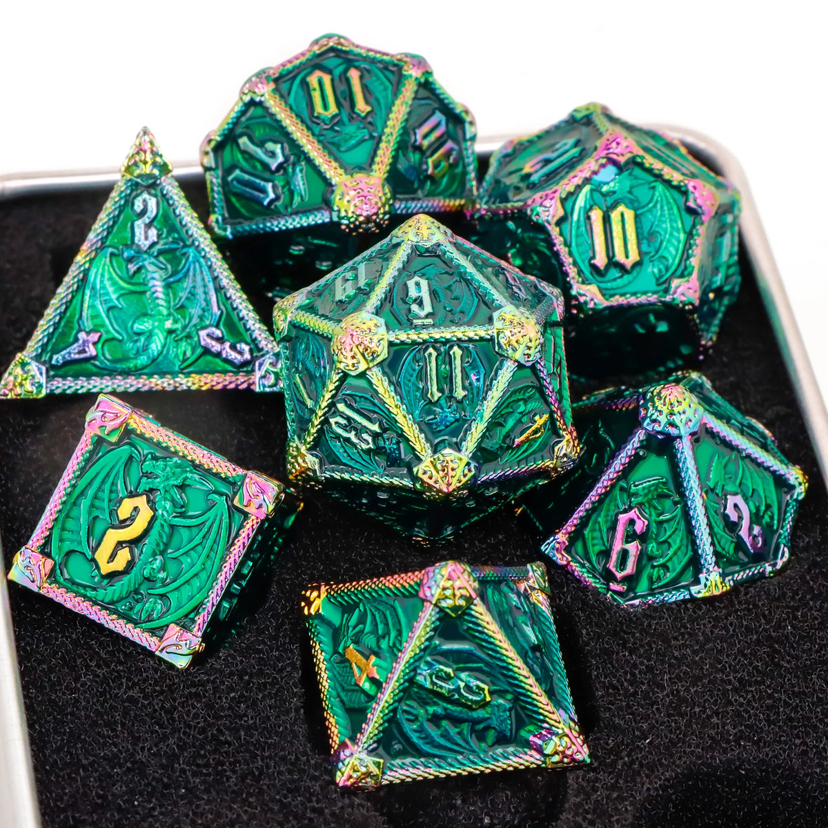 Runeforge Metal Dice — 7-Piece Fantasy RPG Sets
