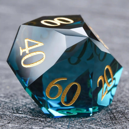 Deepsea Blue Glass RPG Dice — Complete 7-Piece Set