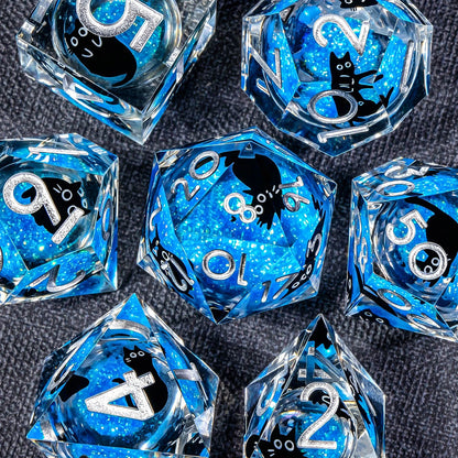 Cat Familiar Resin Dice — 7-Piece RPG Set