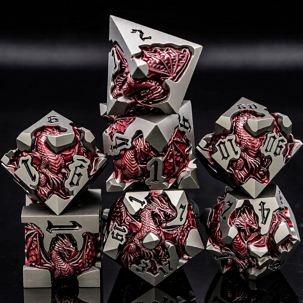 Dragoncrest Metal Dice — 7-Piece Sculpted RPG Set