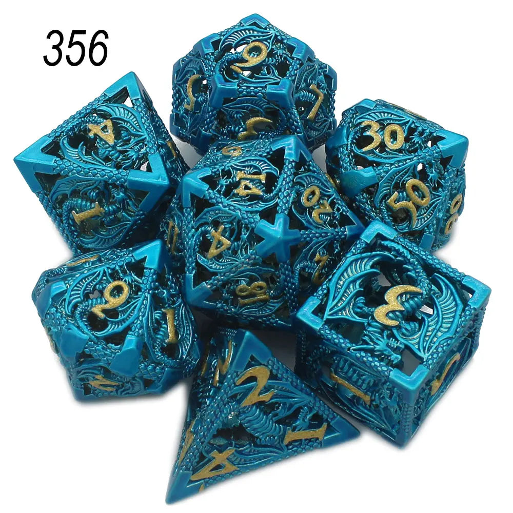 Dragonflight Hollow Metal Dice — 7-Piece RPG Set