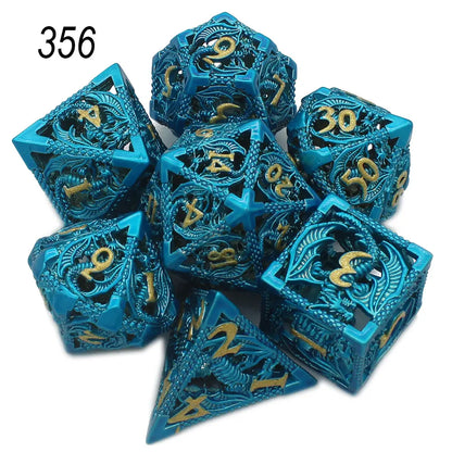 Dragonflight Hollow Metal Dice — 7-Piece RPG Set