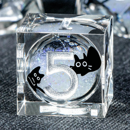 Cat Familiar Resin Dice — 7-Piece RPG Set