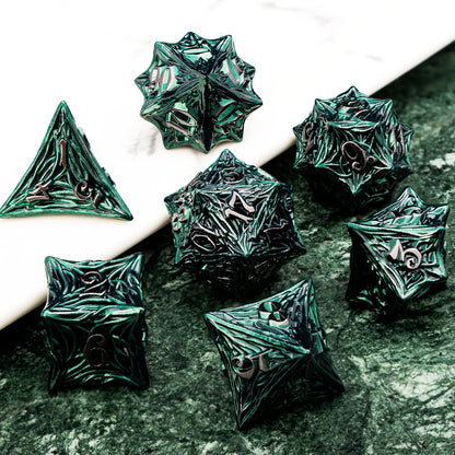 Elderwood Metal Dice — Sculpted Root RPG Sets