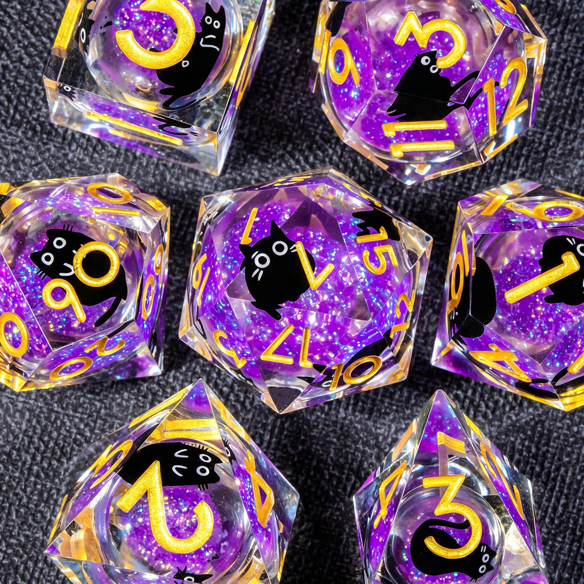 Cat Familiar Resin Dice — 7-Piece RPG Set