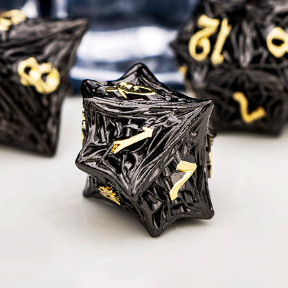 Elderwood Metal Dice — Sculpted Root RPG Sets
