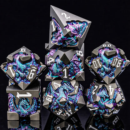 Dragoncrest Metal Dice — 7-Piece Sculpted RPG Set