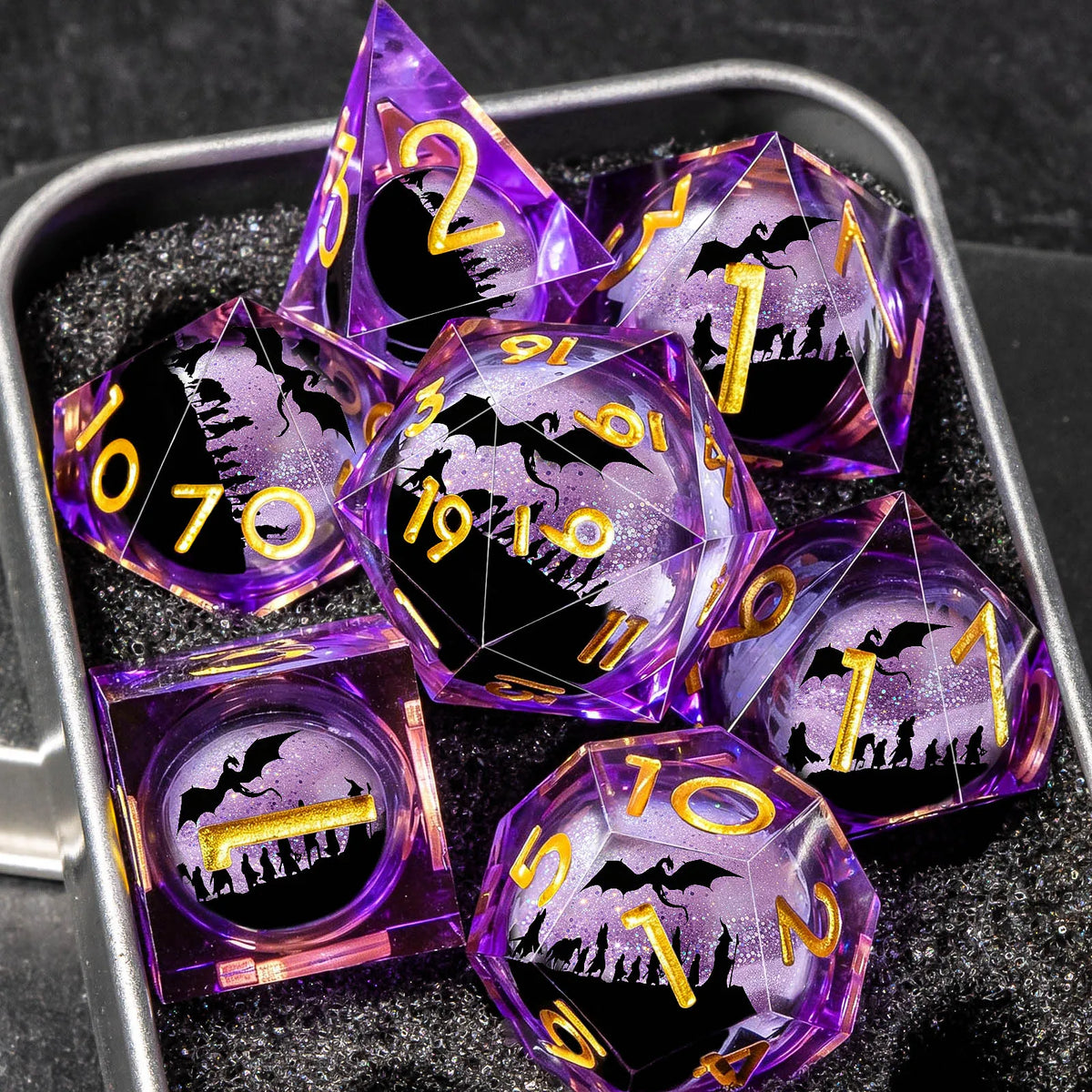 Moonveil Liquid Core Dice — 7-Piece Gothic RPG Set
