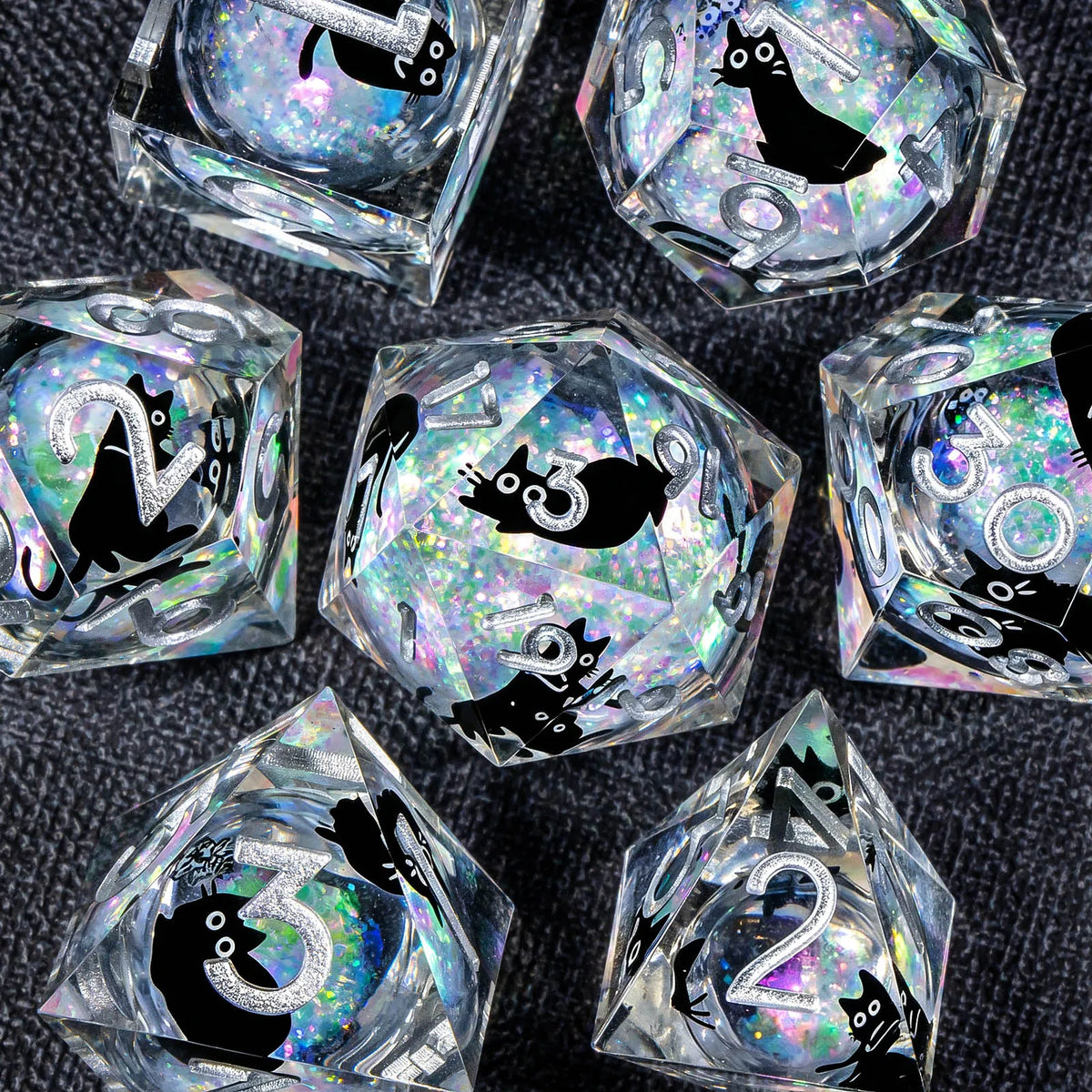 Cat Familiar Resin Dice — 7-Piece RPG Set