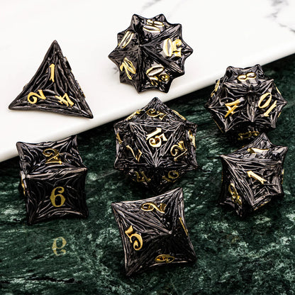 Elderwood Metal Dice — Sculpted Root RPG Sets