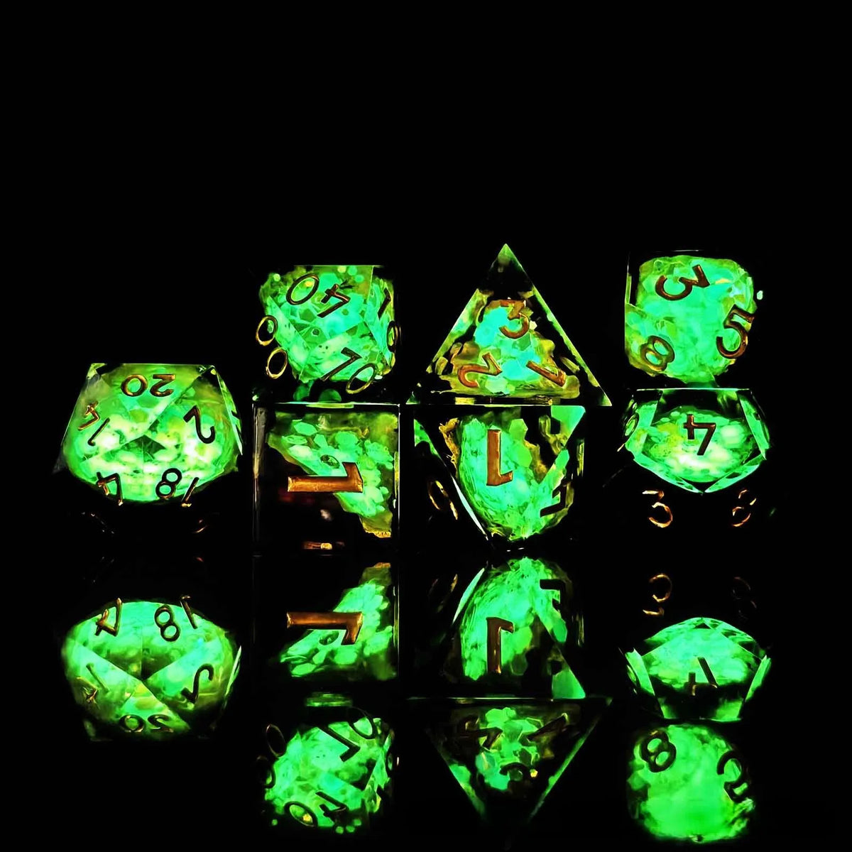 Emberflow Liquid Core Resin Dice — 7-Piece RPG Set