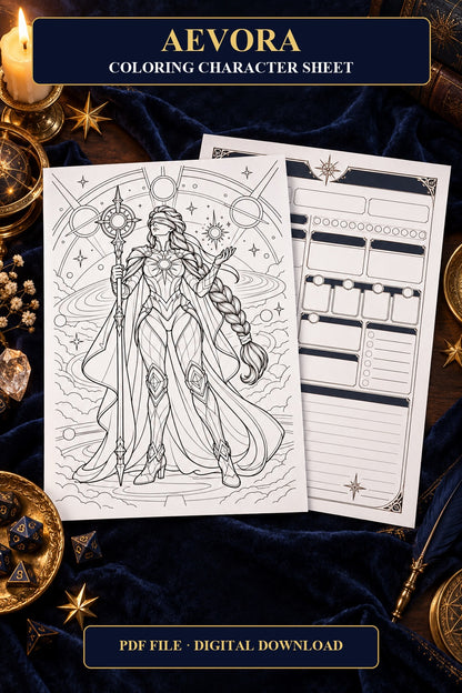 Aevora Coloring Character Sheet 1