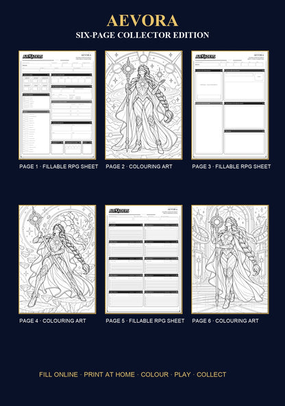 Aevora Coloring Character Sheet 6