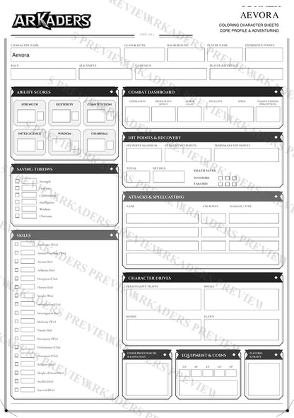 Aevora Coloring Character Sheet 7