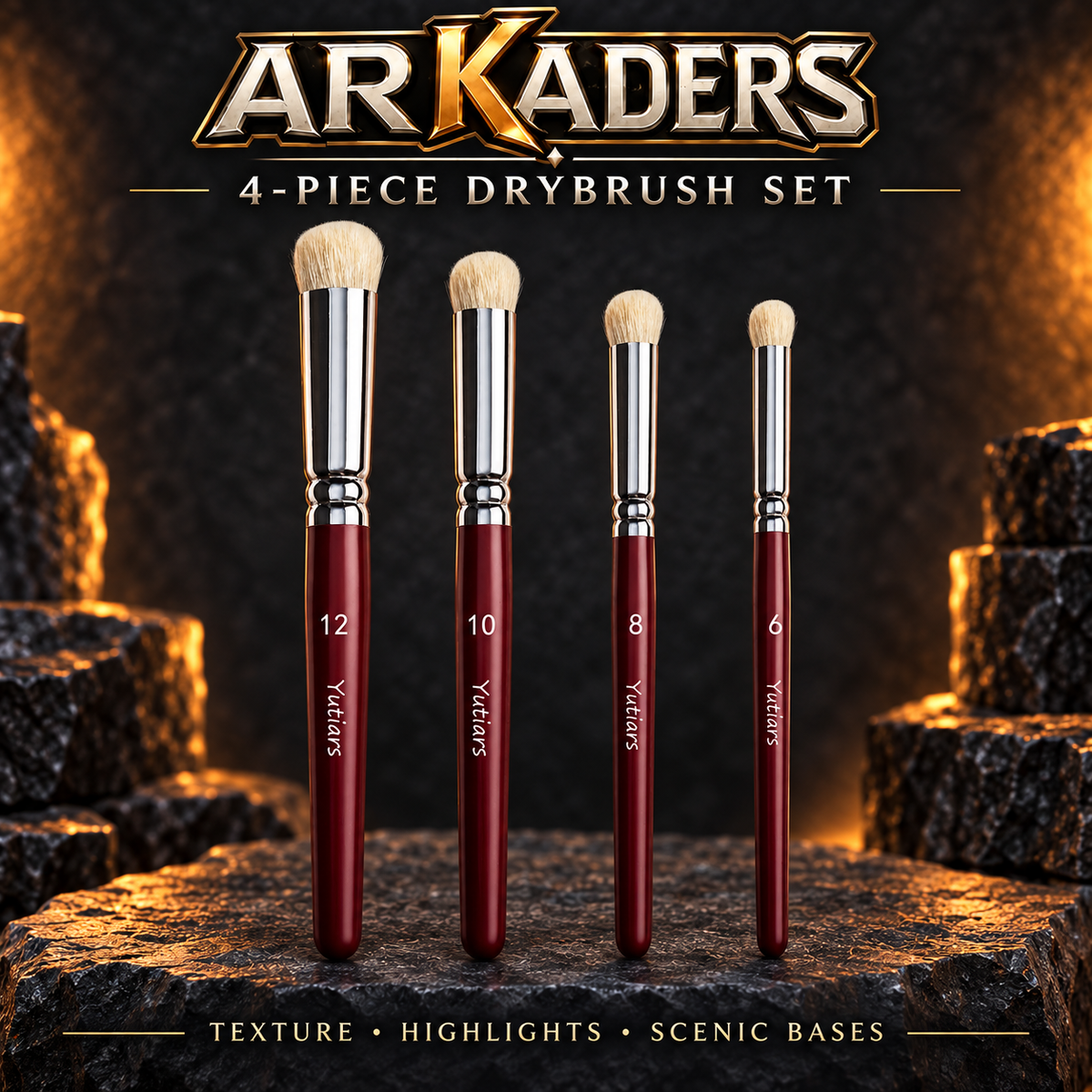 ARKADERS 4-piece drybrush set — sizes 6, 8, 10 and 12
