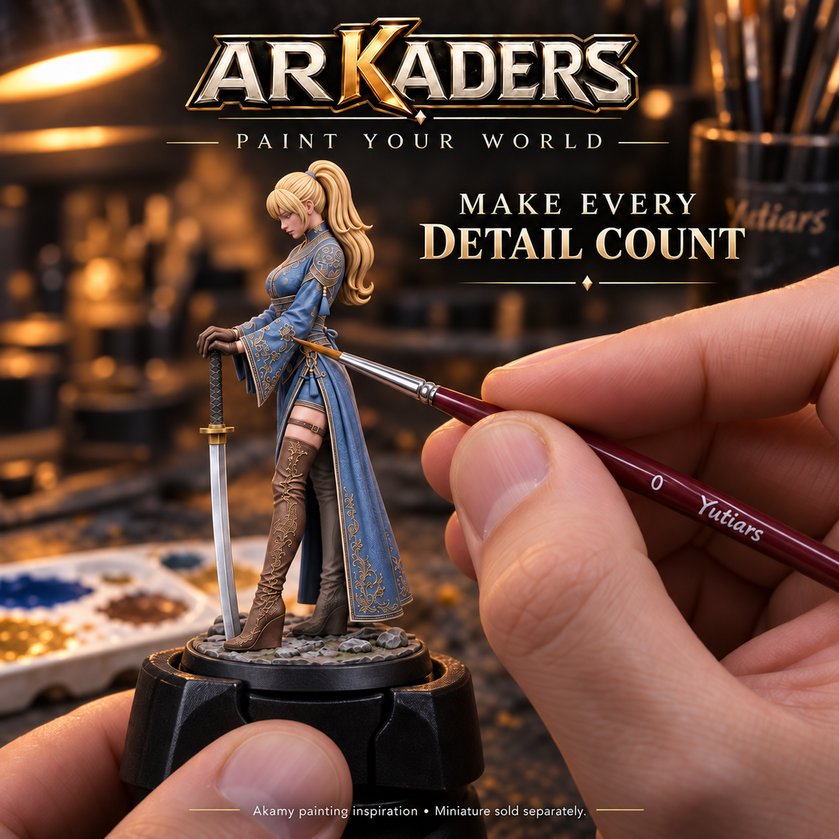 Akamy painting inspiration with burgundy detail brush — miniature sold separately