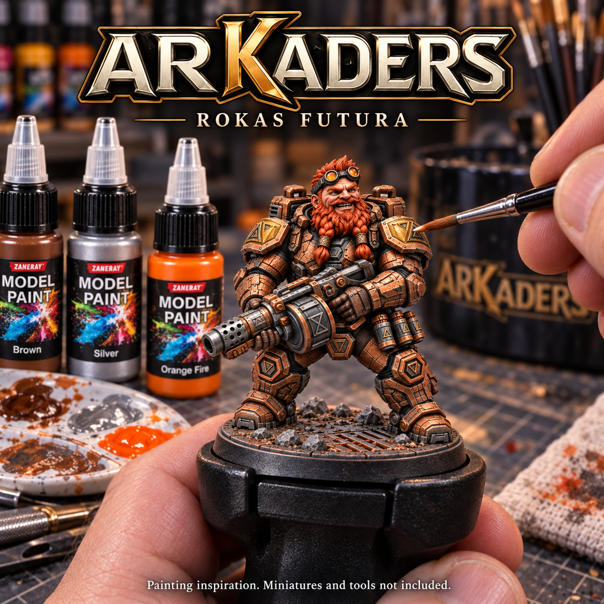 Rokas Futura — Brannok painting inspiration with ARKADERS logo; miniatures not included