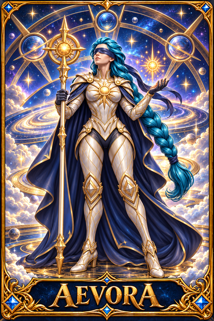 Included Token - Card artwork — AEVORA-01 — detail preview; printed as a mini foldable token in the PDF