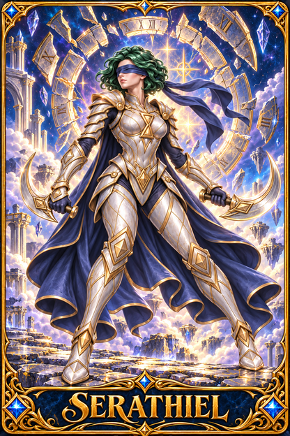 Included Token - Card artwork — SERATHIEL-01 — detail preview; printed as a mini foldable token in the PDF