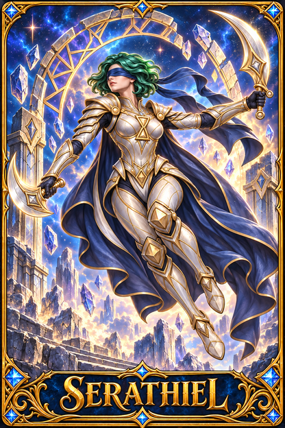 Included Token - Card artwork — SERATHIEL-02 — detail preview; printed as a mini foldable token in the PDF