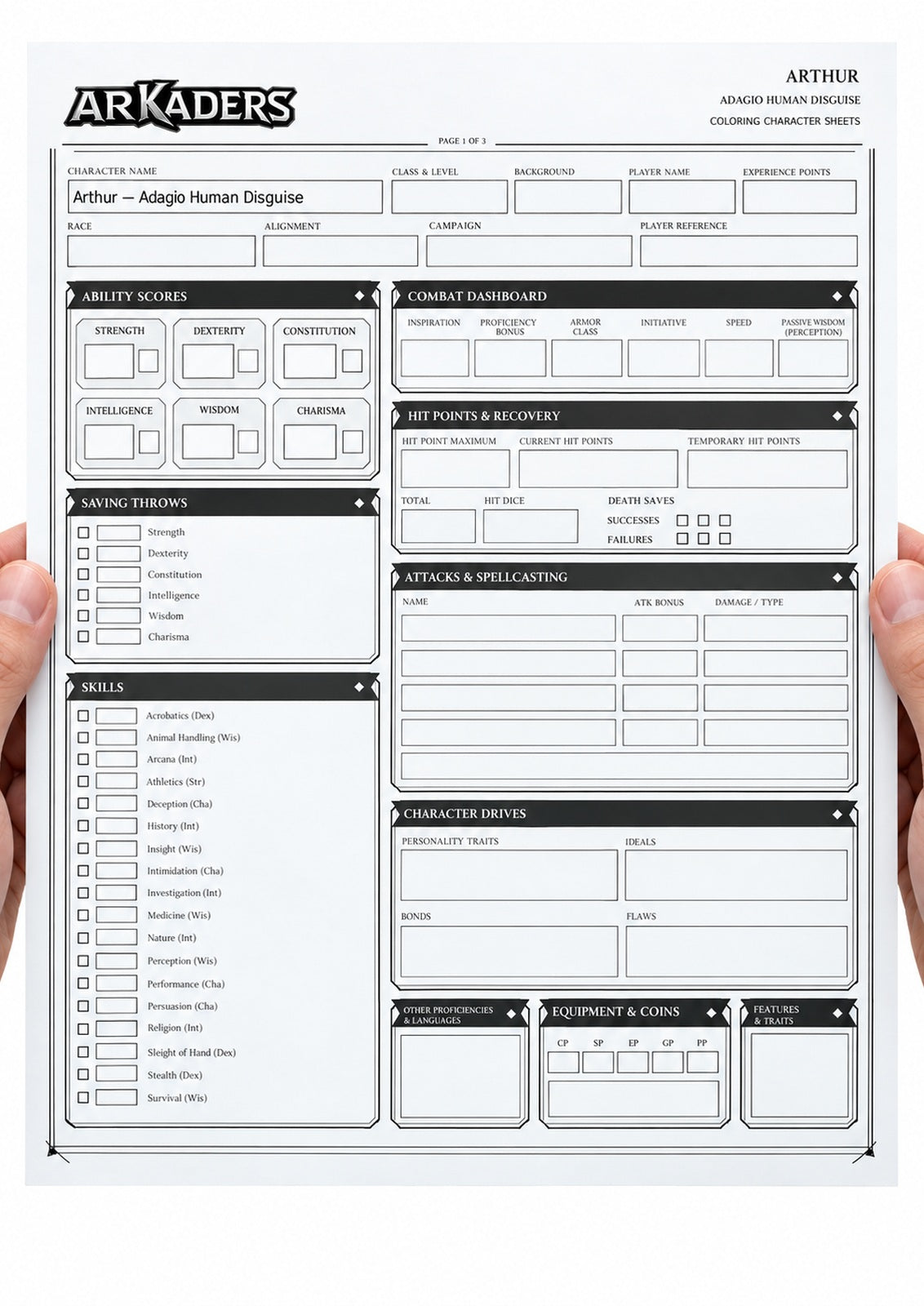 Arthur Adagio Human Disguise Coloring Character Sheet — image 2 of 12