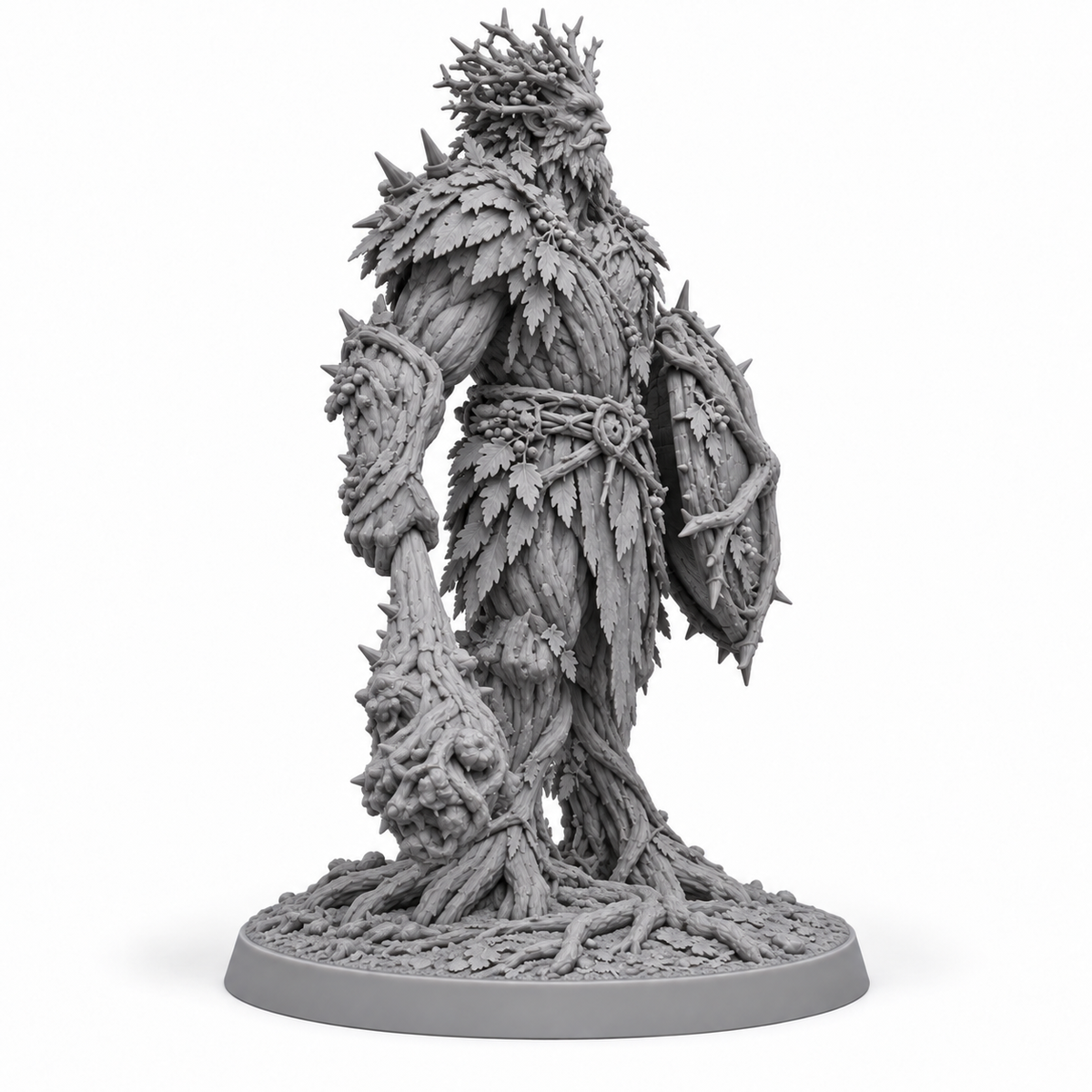 brannoc Treebas druid — unpainted grey-resin concept, side