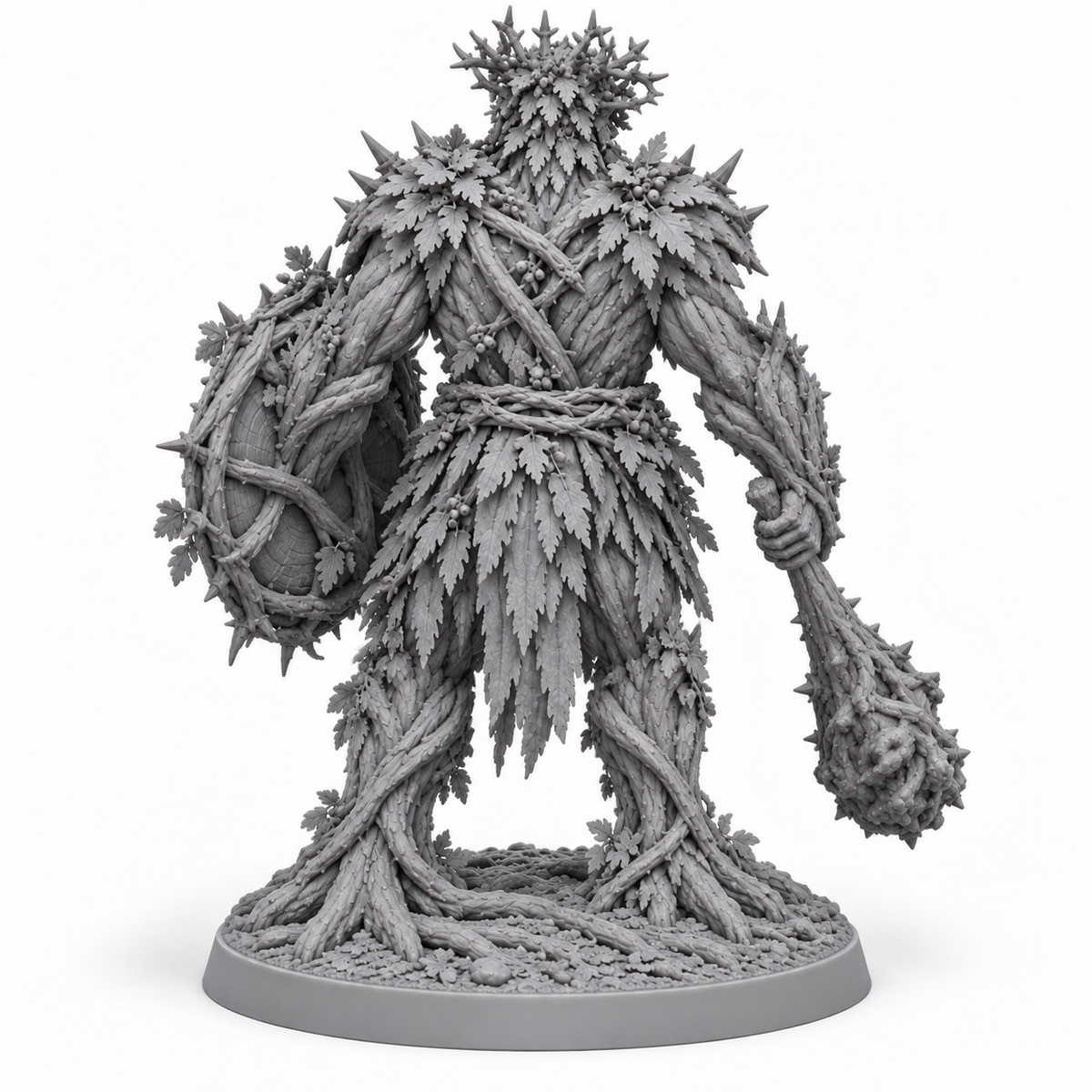 brannoc Treebas druid — unpainted grey-resin concept, back