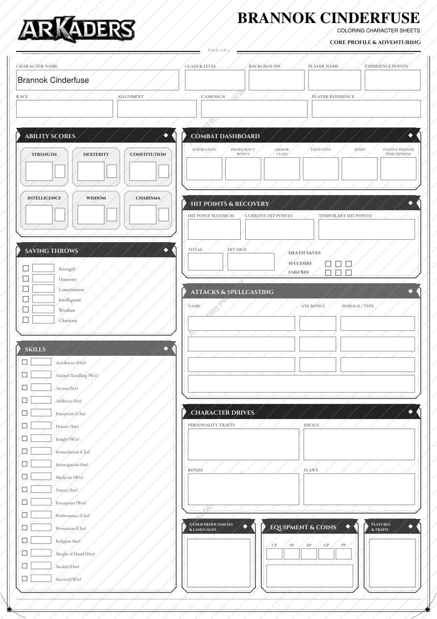 Brannok Cinderfuse Coloring Character Sheet — protected preview page 1