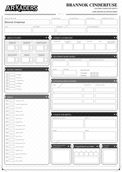 Brannok Cinderfuse Coloring Character Sheet — protected preview page 1