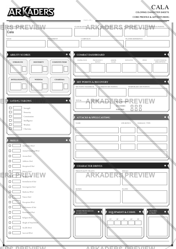 Cala Coloring Character Sheet — preview 7