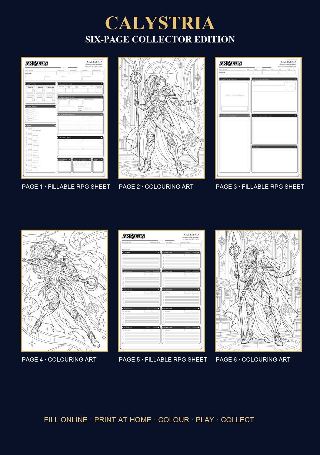 Calystria Coloring Character Sheet 6