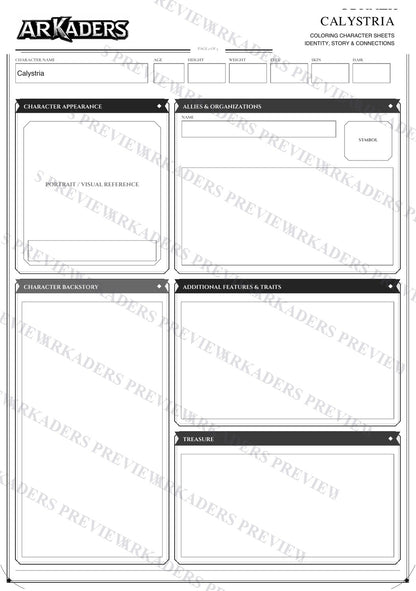 Calystria Coloring Character Sheet 9