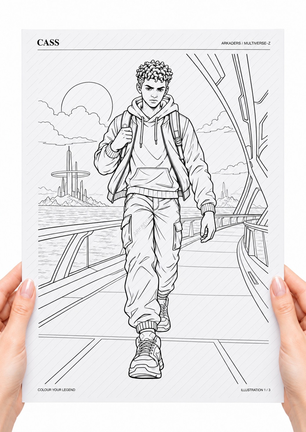 Cass Coloring Character Sheet — 03-hands-back; protected preview