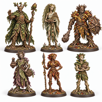 The Circle of the Last Spring — six Treebas druid miniatures, painted colour references