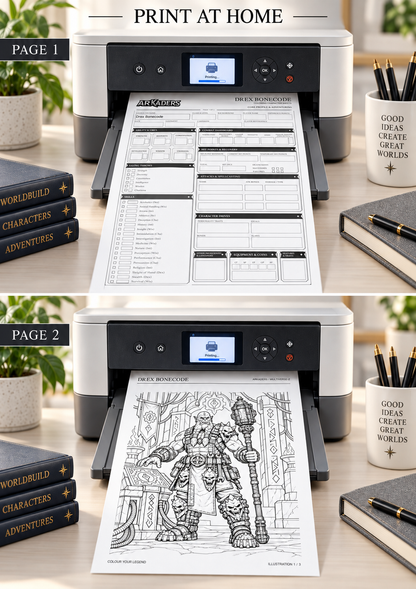 Drex Bonecode Coloring Character Sheet — print at home