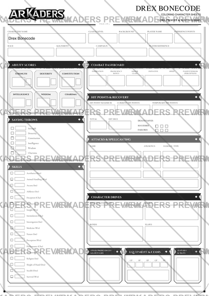 Drex Bonecode Coloring Character Sheet — protected preview page 1