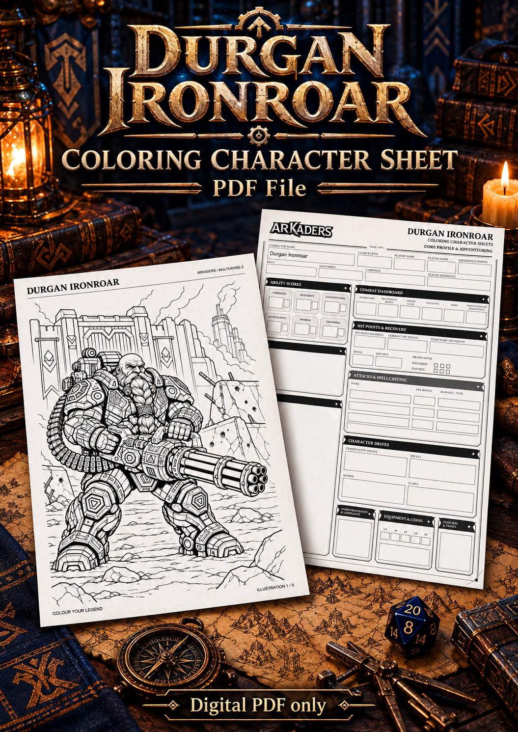 Durgan Ironroar Coloring Character Sheet — cover