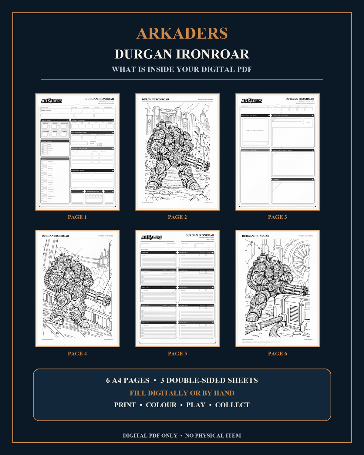 Durgan Ironroar Coloring Character Sheet — PDF contents
