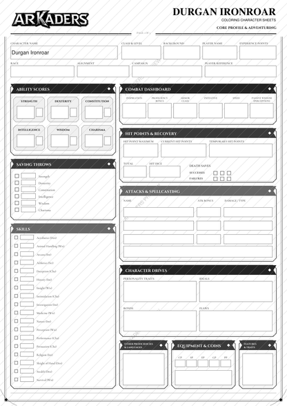 Durgan Ironroar Coloring Character Sheet — protected preview page 1