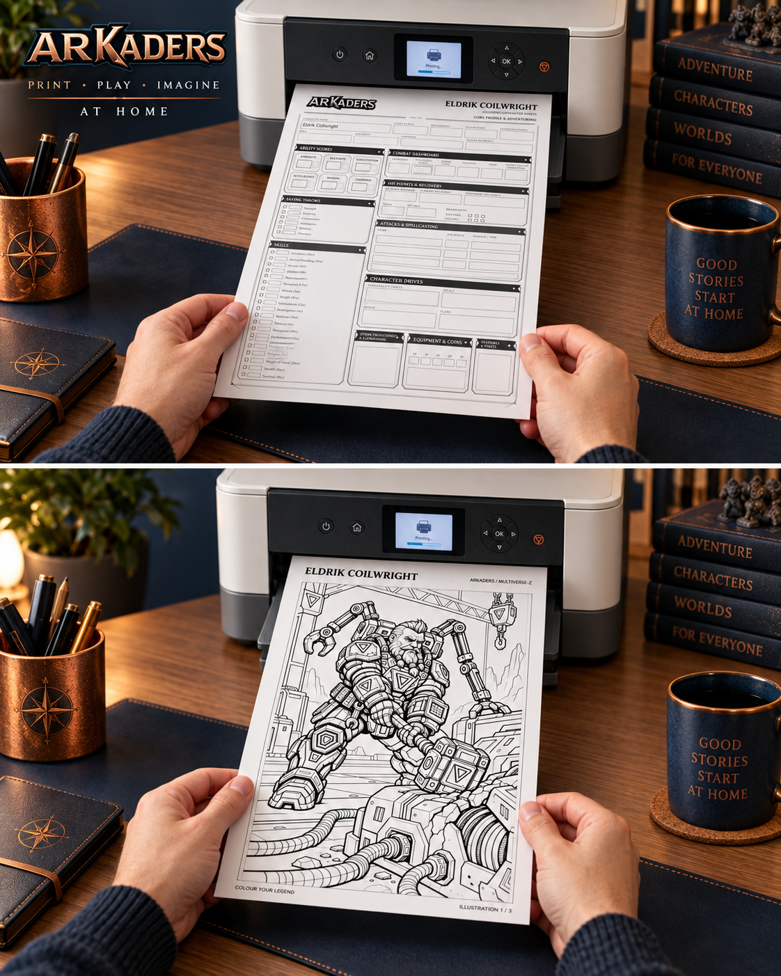 Eldrik Coilwright Coloring Character Sheet — print at home