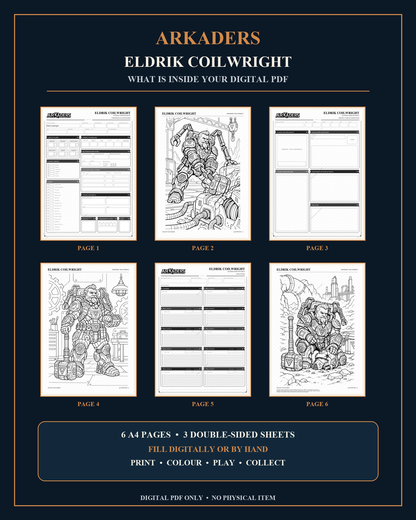 Eldrik Coilwright Coloring Character Sheet — PDF contents