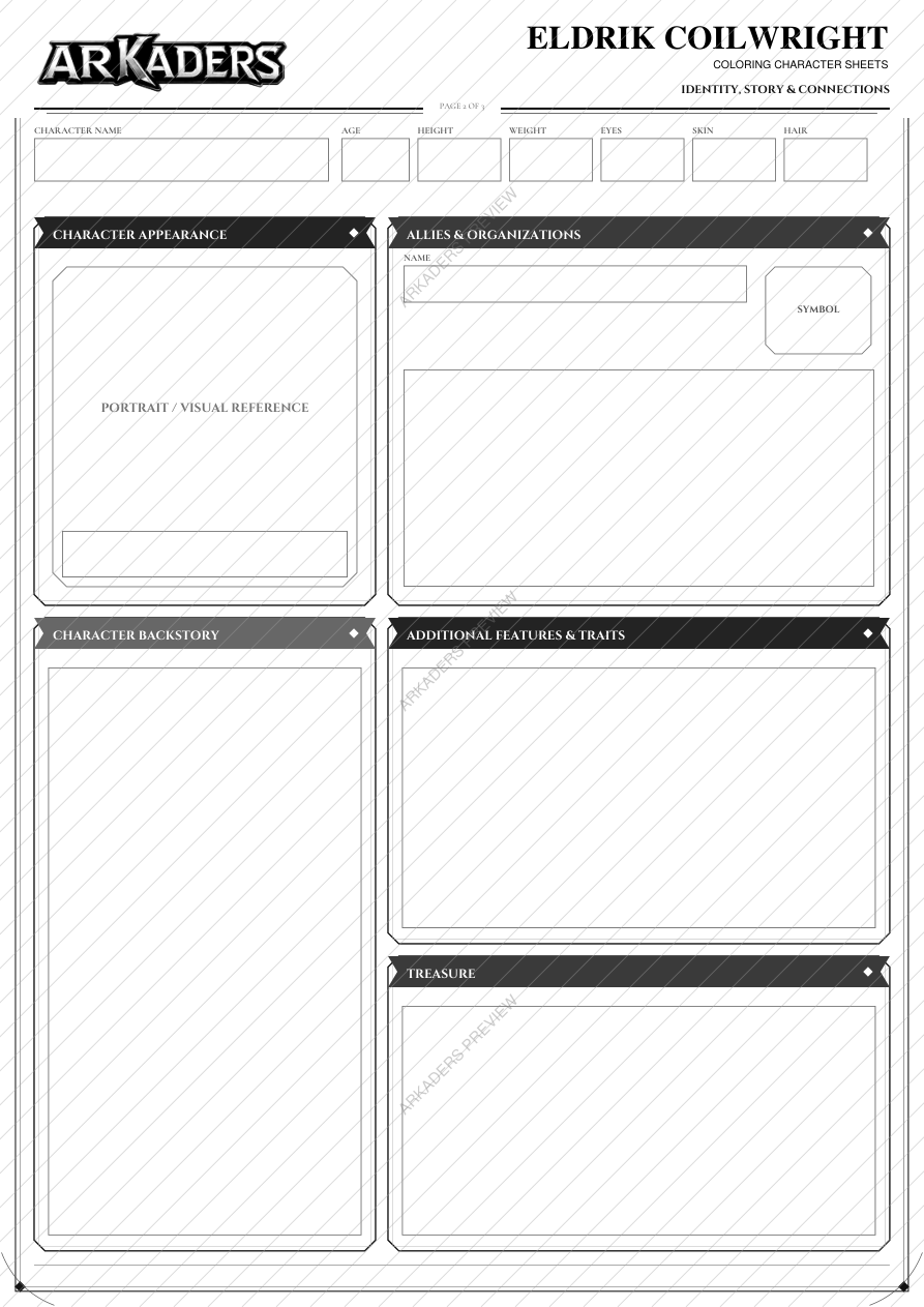 Eldrik Coilwright Coloring Character Sheet — protected preview page 3