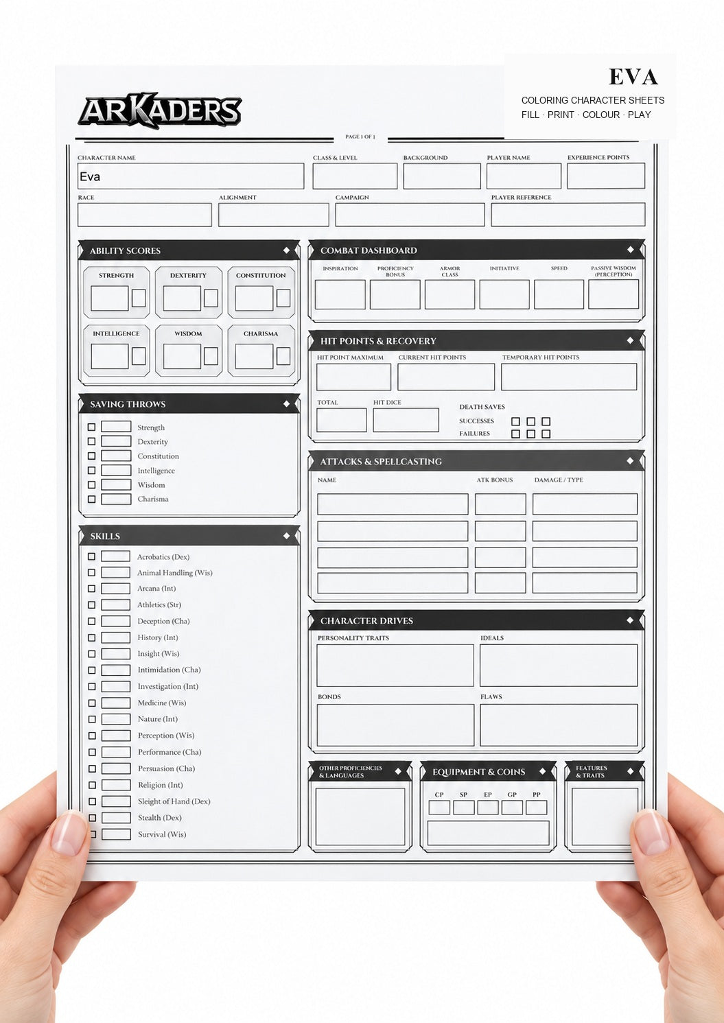 Eva Coloring Character Sheet 2