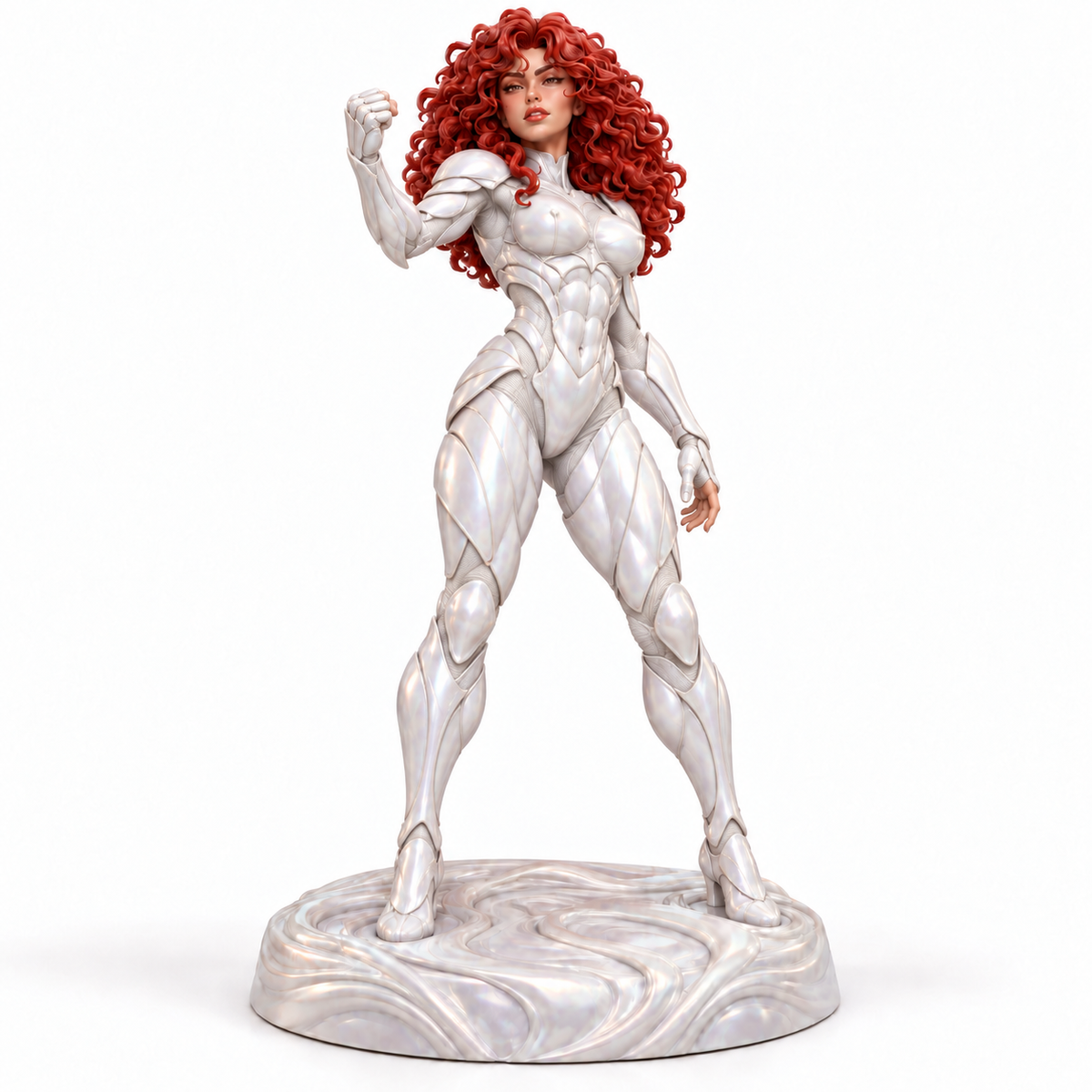 Cala in full-body pearl-white Ivoryta organic armour, painted miniature concept