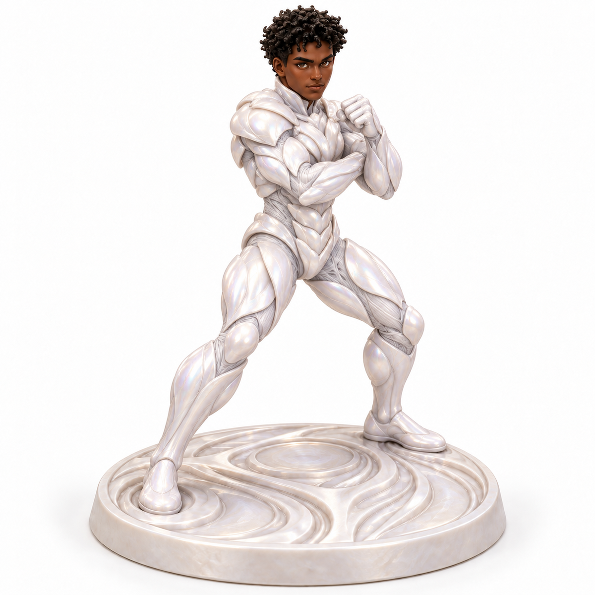 Cass in full-body pearl-white Ivoryta organic armour, painted miniature concept