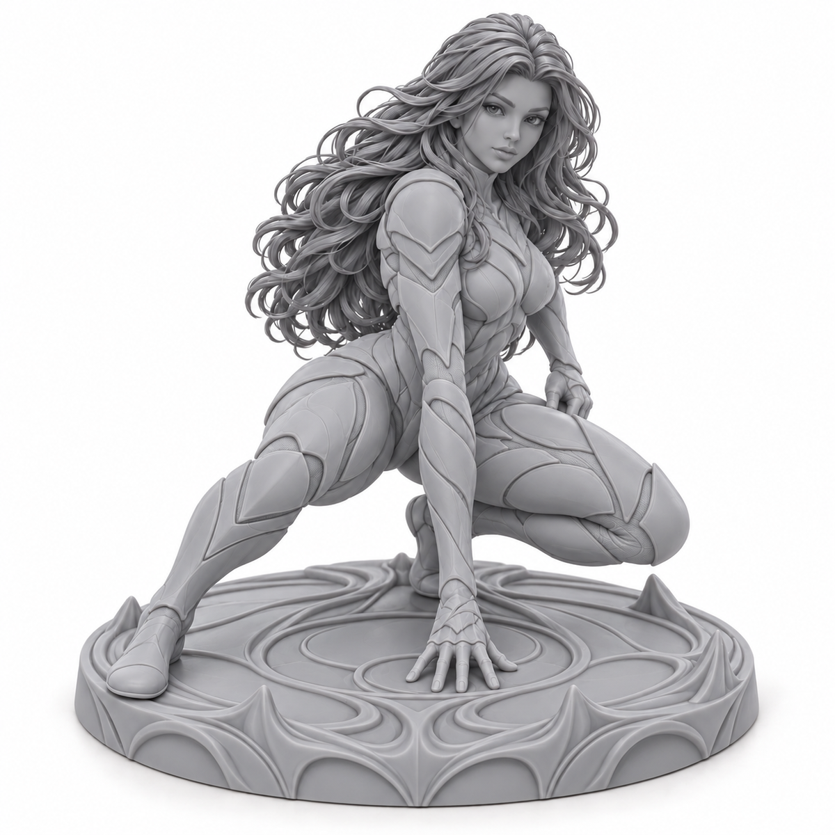 Kira included Ivoryta armour miniature in unpainted grey resin on white